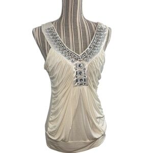 MCM Ivory Embellished Blouse in Petite Large